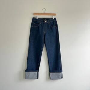 Brandon Maxwell Bella Cuffed Denim Mount Vernon Jeans in Rigid Wash, Size 27